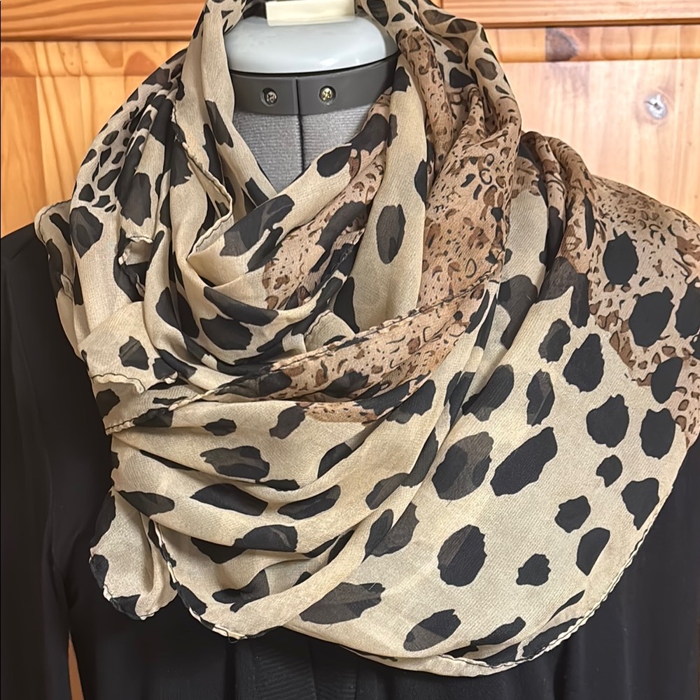 Tan and Black Animal Print Scarf Wrap